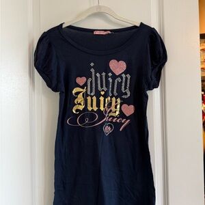 Juicy Couture Navy Short Sleeve Graphic Tee with Pink & Gold Accents